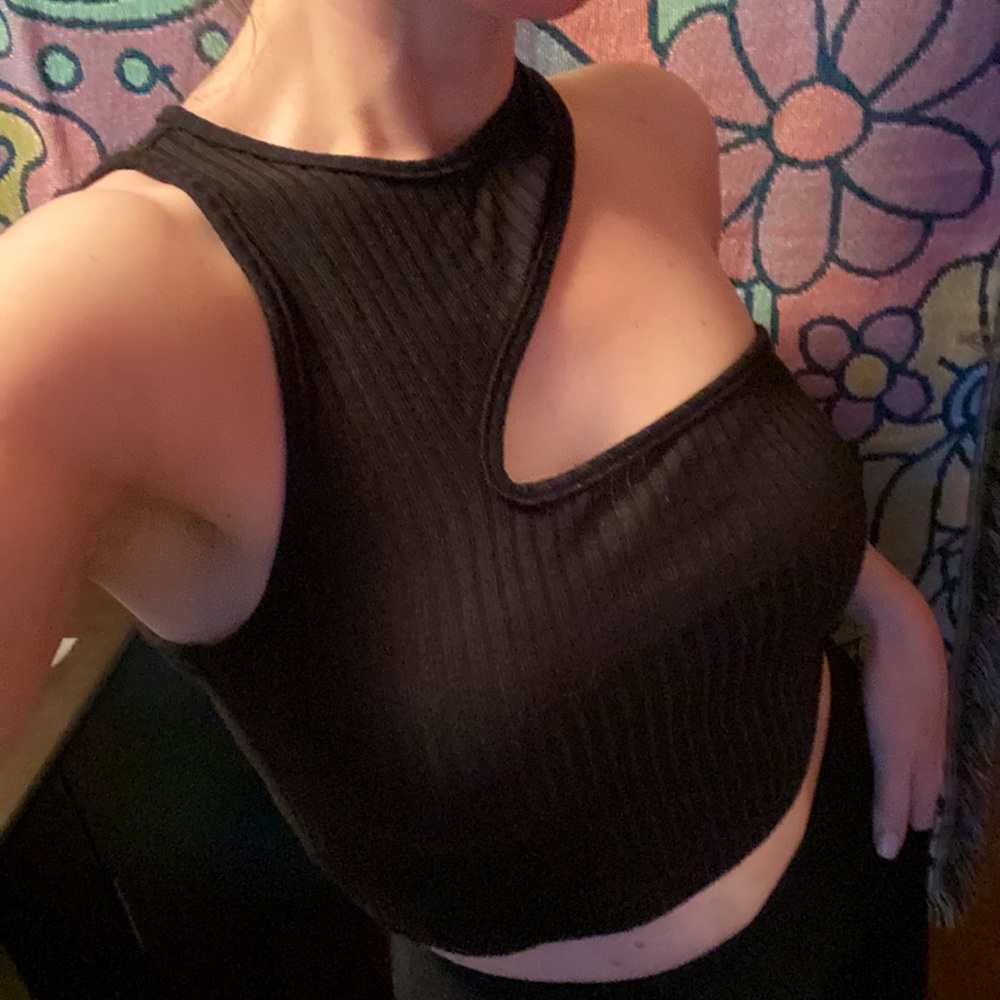 UO • Asymmetrical Ribbed Open Neck Halter Top